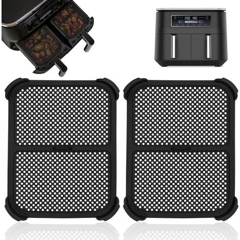 Grille Anti Projection pour Ninja Foodi Dual Zone Air Fryer AF300EU, 2 Pcs Accessoires Air Fryer Moule Silicone Air Fryer pour Prévient Eclaboussures Graisse(noir) (1/5)