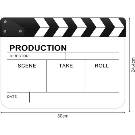 Clap Cinema De Film Ardoise Clapet Cinéma Blanc Plastique Clapette 30 x 24,4 Centimètres (1/3)