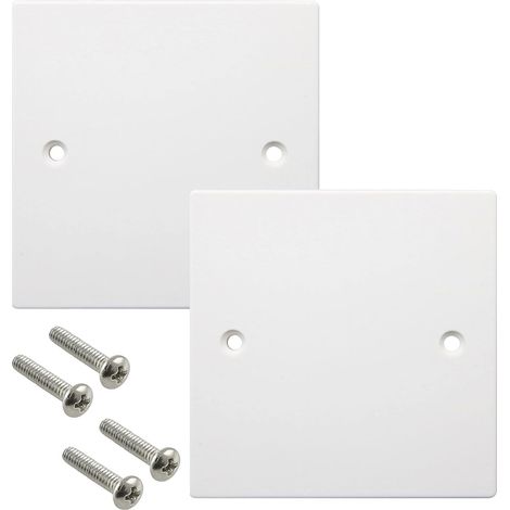 Un ensemble de 2 plaques aveugles pour prises de courant destinées au panneau avant des prises ou interrupteurs inutilisés, avec vis (86 mm x 86 mm). (1/4)