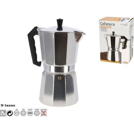 9 tazas cafetera aluminio expres 450 ml apta para induccion,gas,vitro,electricidad