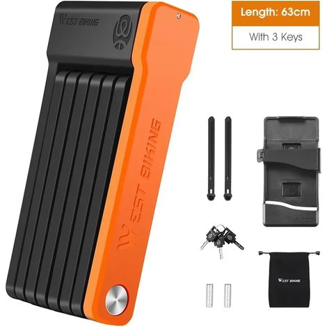 (63 cm, orange) Antivol pliable pour vélo, portable, sûr et antivol, convient aux motos et vélos électriques (1/5)