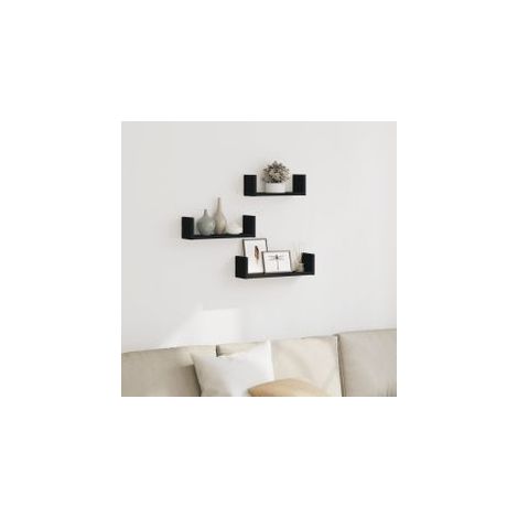 Étagères murales 3 pcs noir bois d'ingénierie (1/5)