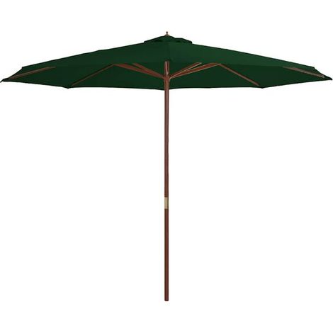 Parasol d'extérieur avec mât en bois 350 cm vert - Parasol de jardin protection UV terrasse extérieur ombrage (1/5)