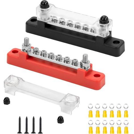 12V-48V DC Stromverteilerblock, elektrischer Klemmenblock, 150A Stromverteilerschienen mit 6 x M4 Klemmschrauben (Rot/Schwarz) (1/5)