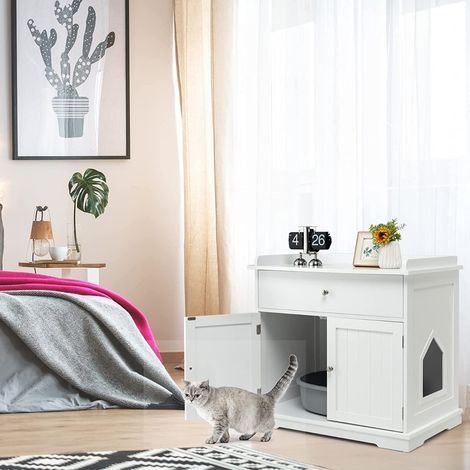 Enceinte de Bac à Litière pour Chat Meubles de Toilette Cachés pour Chat avec Tiroir et 2 Portes Table d'Appoint pour Chat CW4797 Maison Chic (1/5)