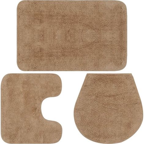 Ensemble de tapis de bain, 3 pièces, en tissu, beige (1/5)