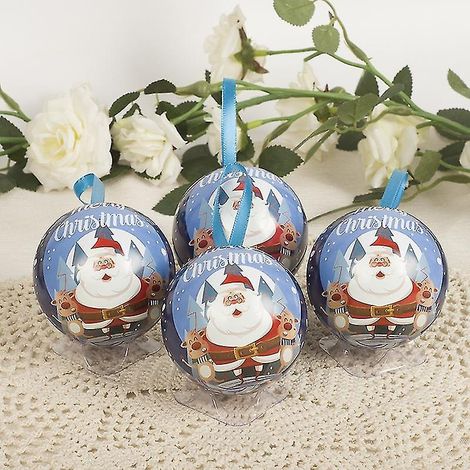 4 Boîtes à bonbons boules de Noël en fer-blanc bleu foncé - Boules de Noël suspendues pour enfants (1/5)