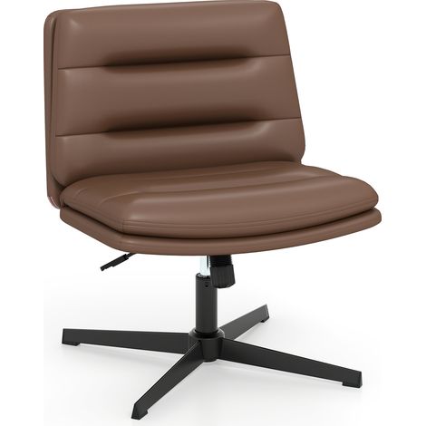 COSTWAY Mid Back Desk Chair Brown PU Leather Criss Cross Legs Height Adjustable Swivel Chair Brown (1/5)