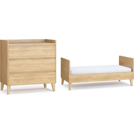 Lit évolutif 70x140 et commode 3 tiroirs Vox Muve Bois
