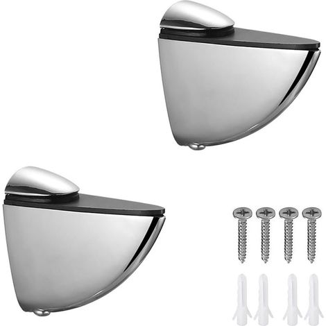 Supports d'étagères en verre réglables, en alliage de zinc, avec clip métallique pour fixation murale en verre, robustes pour étagères de 3 à 20 mm d'épaisseur (2 unités) (1/5)