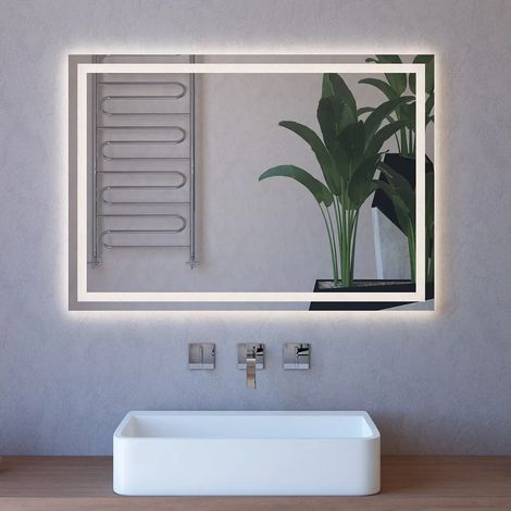 Specchiera LED 100x70 reversibile con retroilluminazione interna e telaio bianco (1/5)