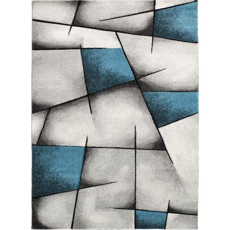 Tapis salon 60x110 cm turquoise rectangle – Tissé géométrique – Polypropylène – Antistatique et hydrofuge – Certifié OEKO-TEX® – Unamourdetapis (1/5)