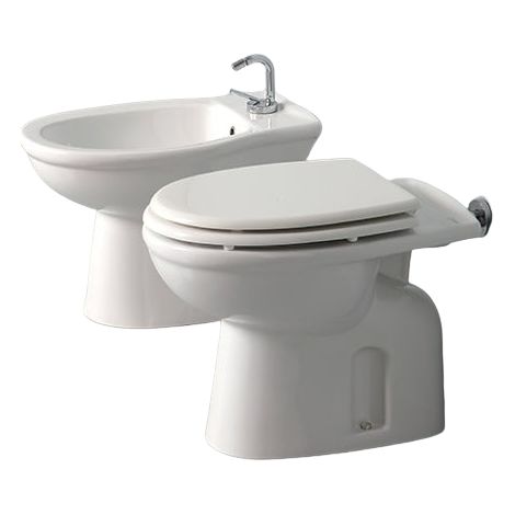 Sanitari a pavimento con scarico a muro Karla Rak Ceramics: WC, Bidet, Copriwater Bianco (1/3)