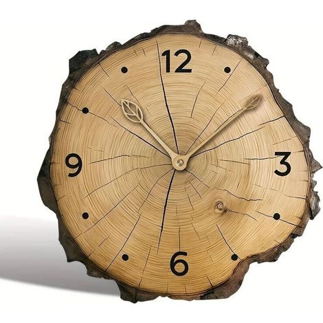 1 Stück Holzuhr, Vintage-Design mit Holzmaserung, kreative Wanduhr, unregelmäßig geschnittenes, geräuschloses Quarz-Uhrwerk, geeignet für Schlafzimmer, Wohnzimmer, Büro, Küche, Badezimmer, mit Strom v (1/4)
