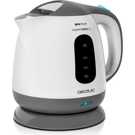 Bouilloire Électrique ThermoSense 120. 1 Litre, Sans BPA, 1100 W de Puissance, Base 360º, Filtre Anticalcaire Amovible, Double Système de Sécurité, Plastique (1/5)