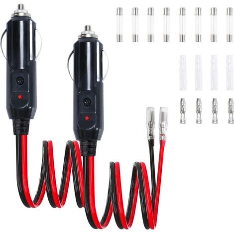 Adaptateur Allume-Cigare Mâle 12V/24V avec Câble 16AWG, Prise Allume-Cigare Secteur Universelle, Voyant LED et Fusible 15A pour Onduleur Voiture, Pompe à Air et Appareils Électriques (1/5)