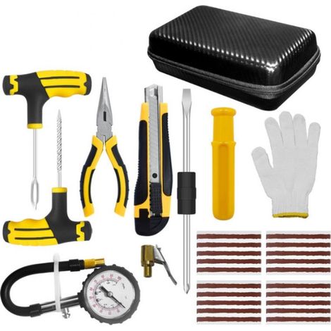 13 PCS Kit Reparation Pneu kit de Reparation de Pneu Voiture Outil de Meche Pneu Crevaison avec Gants Kit de Réparation de Pneu pour Voiture Camion (1/5)