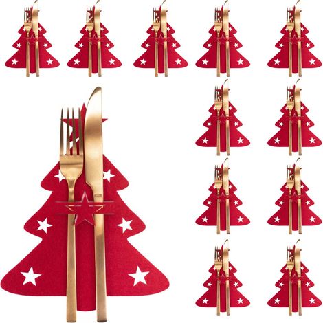 12 Pièces Porte-couverts de Noël, Sac à Couverts de Noël, Porte-couteaux, Décoration de table Pour Fête de Noël (1/4)