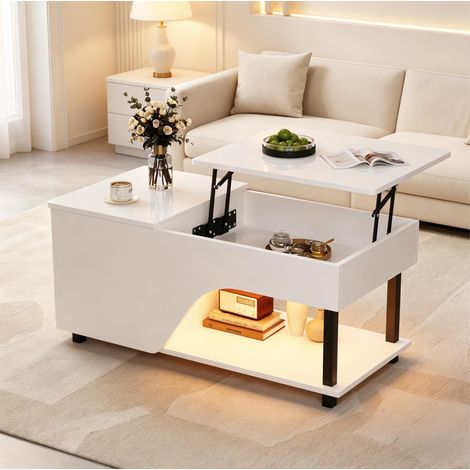 REDOM Tavolino da caffè 50x100x46 cm, piano regolabile in altezza, vano contenitore, pannello truciolare bianco (1/5)