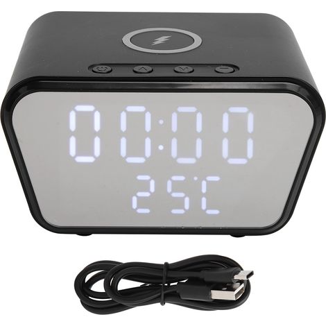 Réveil Chargeur Sans Fil Intelligent avec Thermomètre, Horloge Numérique de Bureau 10W Noir (1/5)