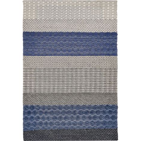 Tapis à Rayures Jaune Gris et Noir 140 x 200 cm en Laine pour Salon ou Chambre Bohème Beliani