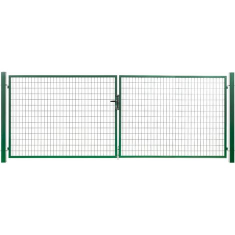 Easycloture – Portail grillagé passage 4m – Hauteur 1m – Ouverture double battant – Acier galvanisé thermolaqué vert RAL6005