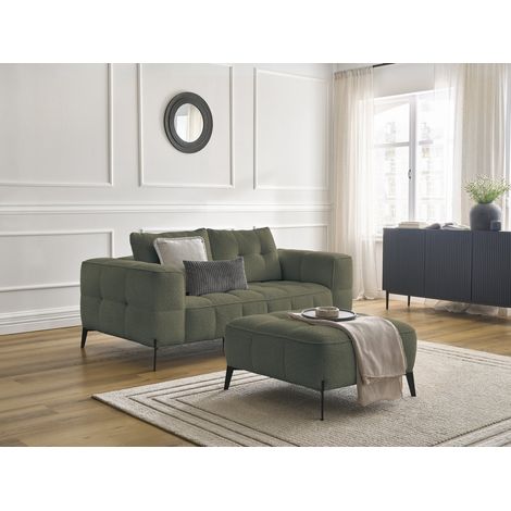 BOBOCHIC - Canapé droit fixe 2 places ANIS tissu bouclette avec pouf Vert (1/5)
