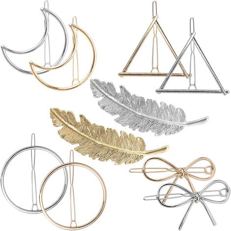 10 Pinces à cheveux, Alliage, Design géométrique, Or et Argent, Formes variées, Femme (1/5)