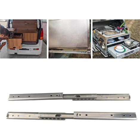 Rails de guidage en acier à trois sections métriques légers série 27, lot de deux IDA77-200mm, rails de guidage linéaires IDA77, rails de glissement extractibles à double couche à roulement à billes. (1/5)