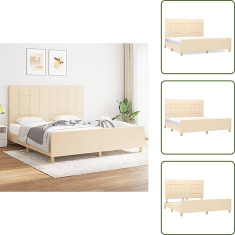 The Living Store Cama sin colchón tela color crema 180x200 cm - Cama con cabecero