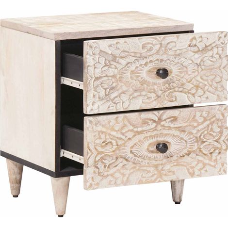 vidaXL Bedside Cabinet White 40 x 33.5 x 46 cm Solid Mango Wood (1/4)