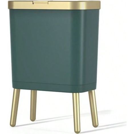 Poubelle haut pied grande capacité,15L, couvercle poussoir, design élégant, assemblage facile,Vert (1/5)