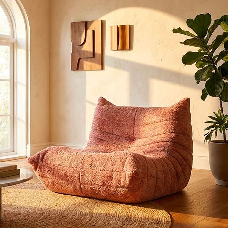 Poltrona Battam, revestimiento en tejido Bouclè, estructura en tejido, altura del asiento 45 cm, 27x27x108h cm Rosa (1/5)
