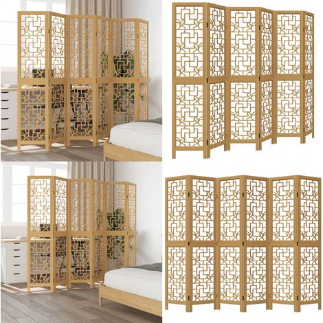 Cloison de séparation 6 panneaux marron bois paulownia massif - Séparateur De Pièce - Écran D'intimité - Cloison Pliable - Décoration Murale - Meuble Multifonctionnel - Home & Living