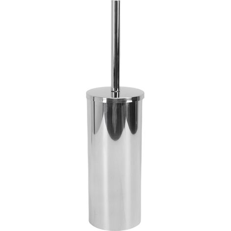Balai WC et porte-brosse en acier inox anti-projections debout au sol brosse nettoyante cuvette nettoyage profond salle de bain argenté vif (1/5)