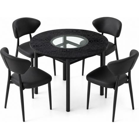 Set tavolo rotondo minimalista 100 cm nero con 4 sedie in PU MODENUIT (1/5)