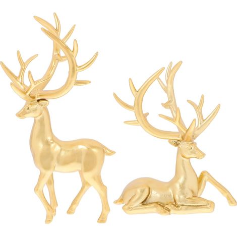 2 pièces Statue Méditative Résine Paire de Rênes de Bureau Dorés Décoration Élégante pour Salon Chambre Bureau (1/5)