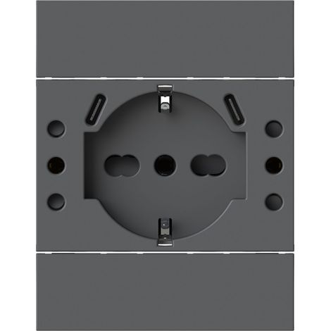 Modulo presa schuko, 2 prese 10A e 2 prese USB 3.1 tipo C, 5Vdc 3A, serie U, nero, compatibile con serie BTicino Living Now - 4Box USBP503 4BUSBP503.KG (1/5)