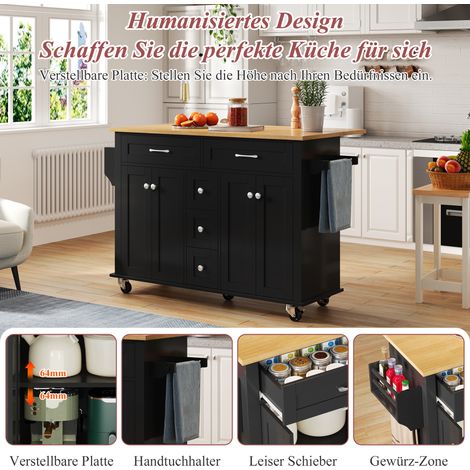 Chariot cuisine multifonction plan pliable 120×65cm,nombreux rangements et accessoires,sur roulettes pour cuisine et salon. (1/5)