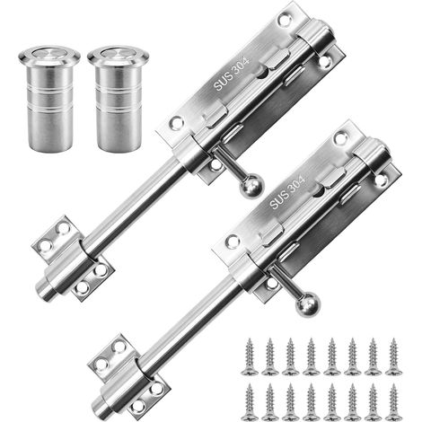Lot de 2 loquets de porte en acier inoxydable 304 pour portes de grange, clôtures, cave, verrou de porte coulissante avec une seule main, ferrures de porte pour jardin et maison (1/5)