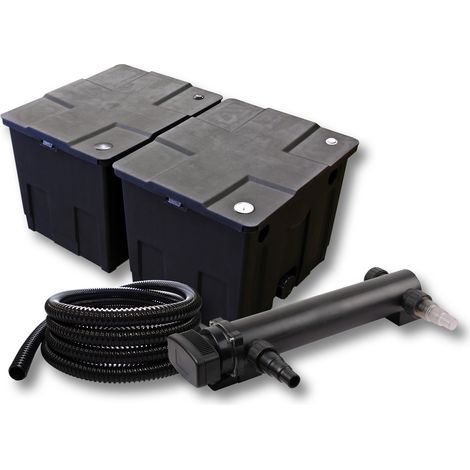 SunSun Komplettset: CBF-350B Teichfilter bis 60000 L Teichfilteranlage als Durchlauffilter, CUV-324 Teichklärer UVC Klärer mit 24W, 5m Teichschlauch 25 mm (1")