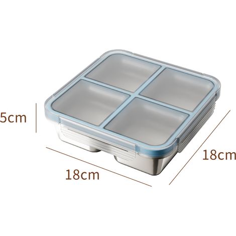 Boîte repas bleue en acier inoxydable 304 avec couvercle hermétique, gamelle compartimentée pour la rentrée, idéale pour emporter ses repas (1/5)