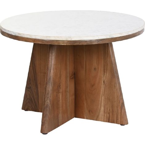 Pegane – Table basse ronde en marbre blanc et bois d'acacia – Diamètre 70 cm – Hauteur 43 cm – Design élégant pour salon moderne (1/4)