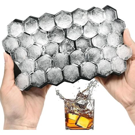 Wabenförmige Eiswürfelform mit Deckel, geeignet für Cocktails, Whisky und andere Getränke, 1 Stück, schwarz, Silikon (1/5)