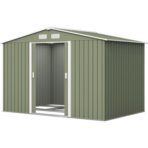 Casetta da giardino 277 x 195 x 192 cm porta scorrevole ventilazione 4 aperture industriale in acciaio zincato verde chiaro 210004037