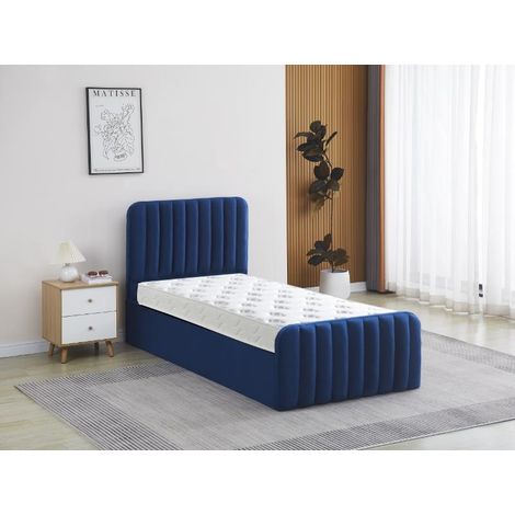 Ottoman Gas Lift Storage Bed 3ft Single and 1 Mattress Blue Velvet Bedroom (1/5)