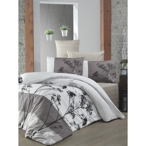 Victoria Belezza Brown Floral Soft Polycotton Luxury Elegance Duvet Cover Set with Pillowcases Single 135x200 cm + 50x75 cm Pillow Case (1/2)