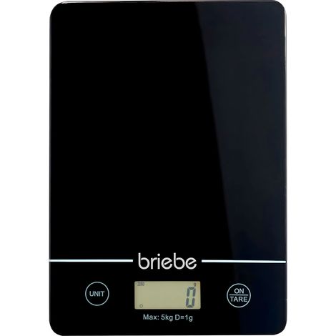 Briebe KW1163 Báscula Cocina Digital Balanza Alta Precisión, Peso Comida hasta 5Kg Graduación 1g Función Tara  Negro