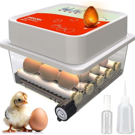 Incubateur d'œufs pour couver des poulets, canards et autres oiseaux + contrôle de la température + affichage de l'humidité + bougeoir à œufs intégré + retourneur automatique (1/4)