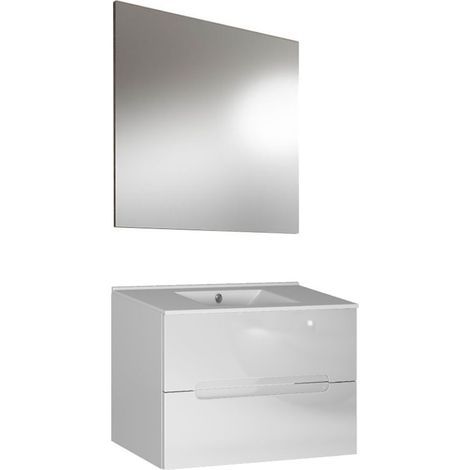 Kibath Mueble de baño con Lavabo, Espejo y Aplique LED VICTORIA 100x45 cm acabado BLANCO mate 2 cajones suspendido (1/5)